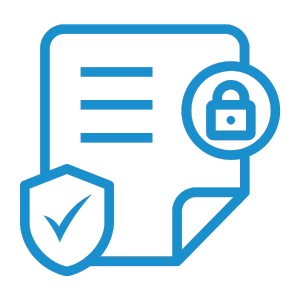 An illustration of a document with a checkmark and a padlock icon, representing secure and verified information or data protection.