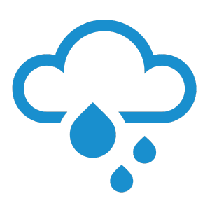 A blue cloud icon with three drops of water falling from it, representing rain.